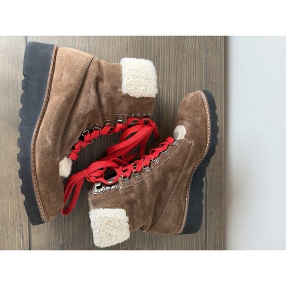 Veronica Beard Lace Up Shearling Winter Boots Brown Suede Leather Sz 38.5 US 8 - Picture 2 of 5